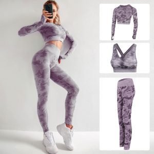 Seamless Camouflage Suit Women High Elasticity Slim Fitness 3Pcs Yoga Sets-Dropshipping Available