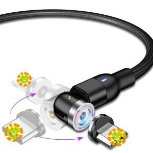 Magnetic USB Charging Cable 180 Rotation Nylon Braided Cord-Dropshipping Available