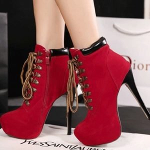 Women Ankle Stiletto Waterproof Lace-Up High-Heeled Woman Boots-Dropshipping Available
