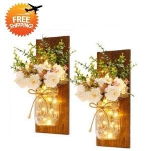 Remote Controlled Rustic Wall Mason Jar Scone LED Fairy Lights – Dropshipping Available